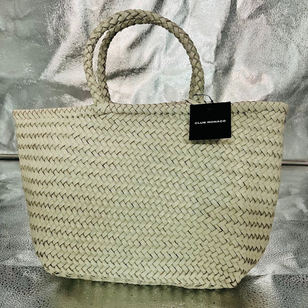 COPY - Club Monaco Tote Bag Off White Women's Double Handles Woven Leather NWT